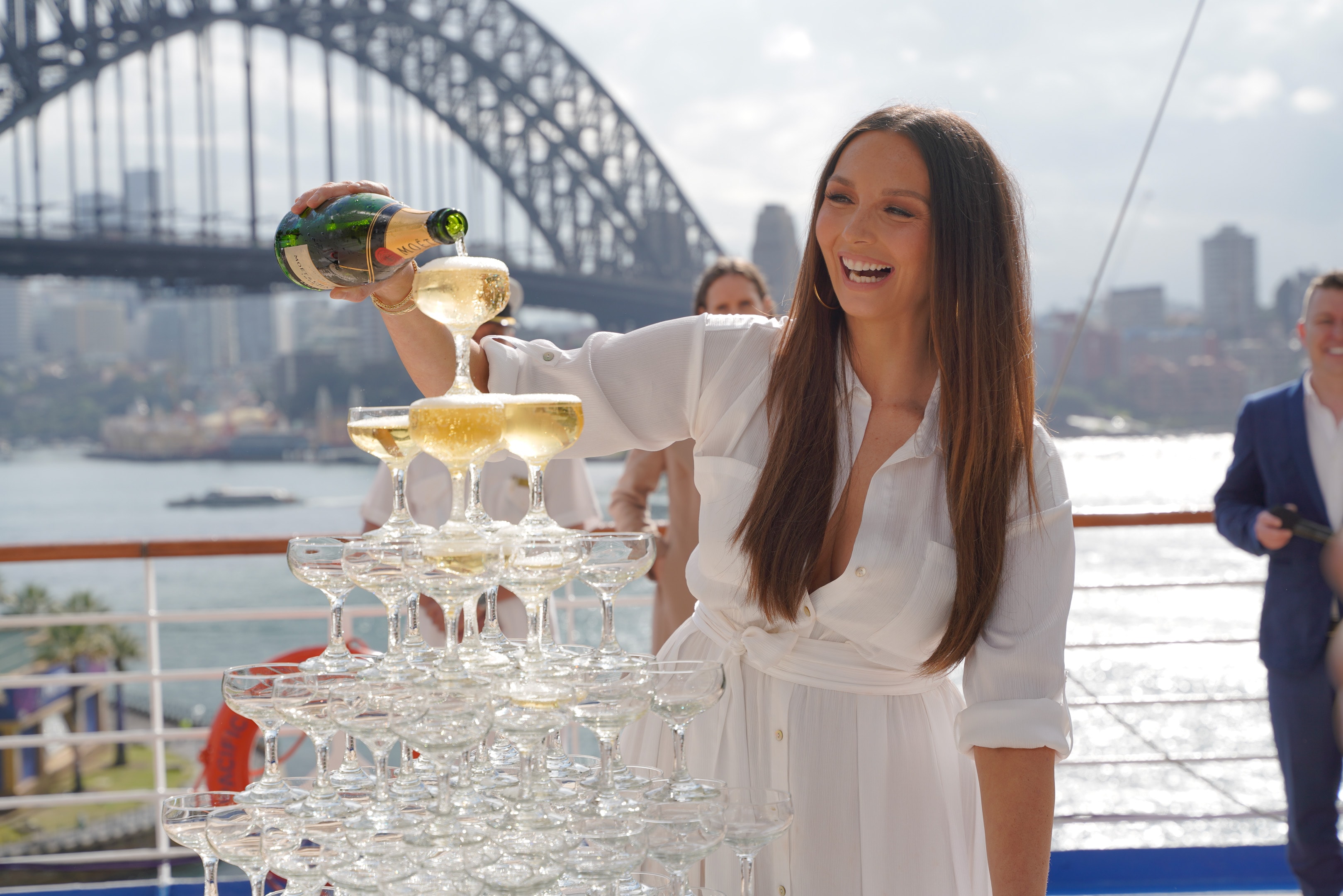 Sydney celebrates 90 years of P&O cruising - To mark the anniversary, superstar Ricki-Lee Coulter will be named Godmother to Pacific Adventure in a special on-board ceremony attended by more than 200 guests.  (Image at LateCruiseNews.com - August 2023)